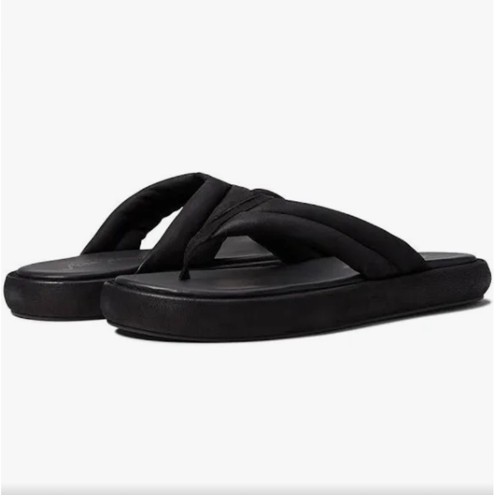 Free People Black Leather Wonderland Thong Sandals